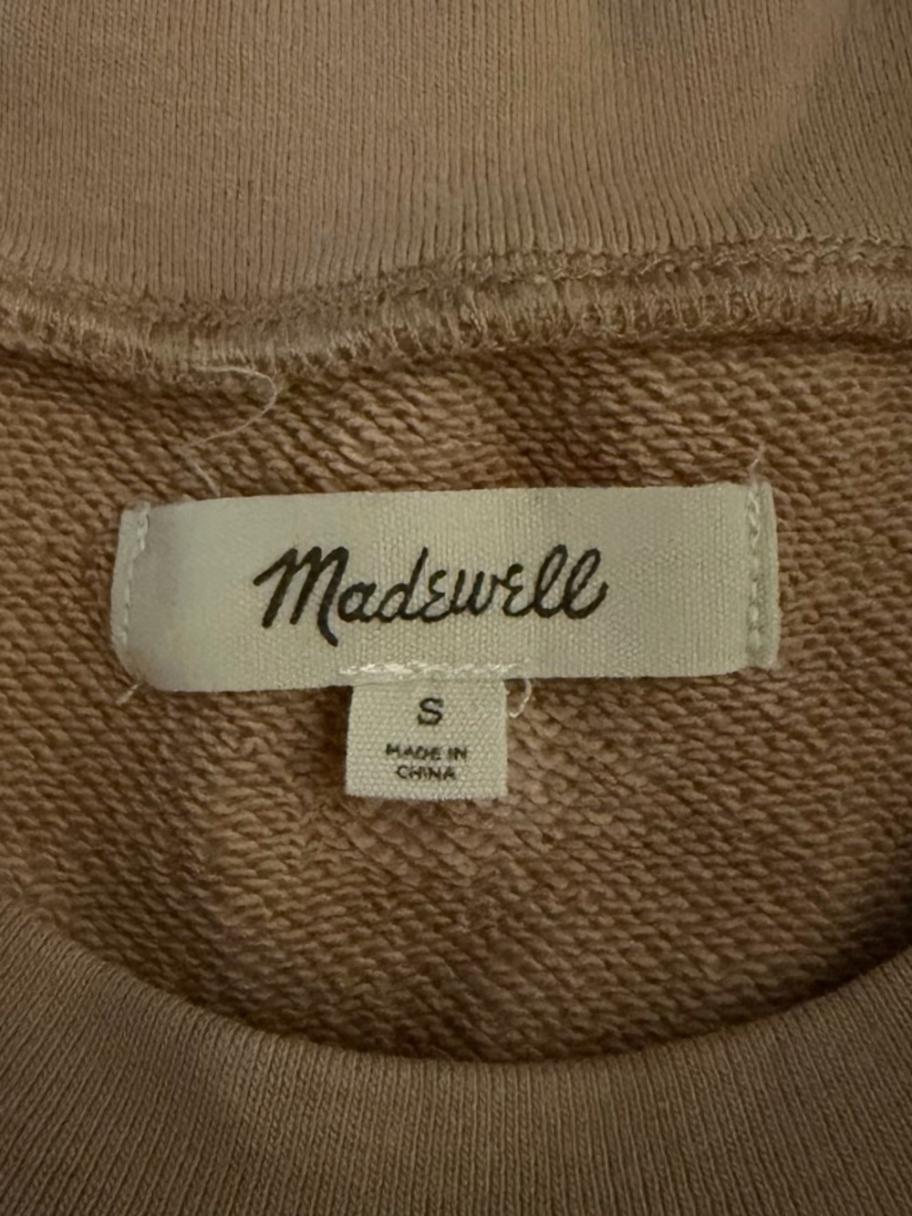 Madewell French Terry Sleeveless Sweatshirt Crewneck Sweater in Warm Tan - Picture 3 of 4